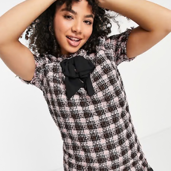 Pink & Black Tweed Short Sleeve Top - Picture 3 of 7